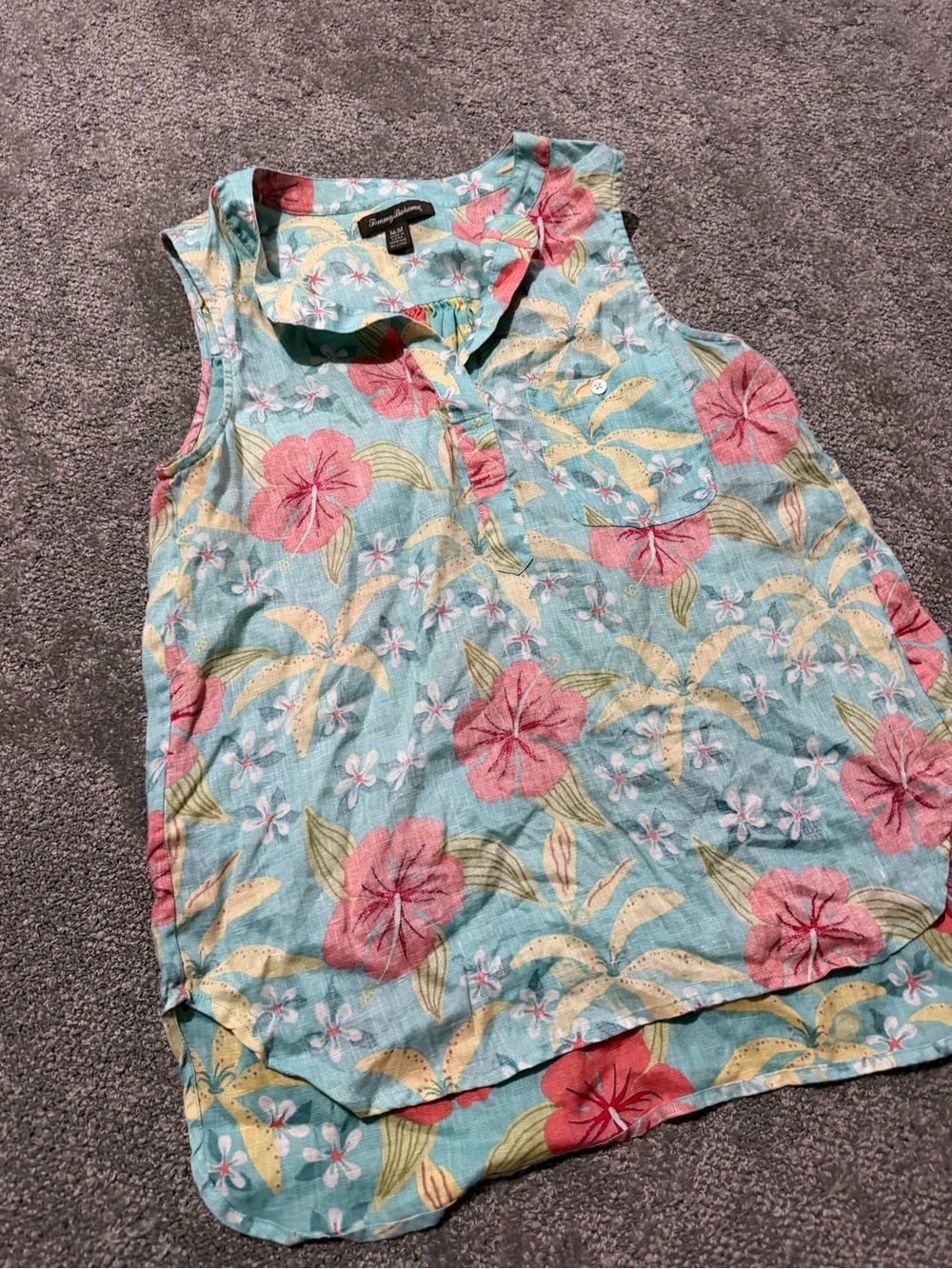 Tommy Bahama 100% linen women’s sleeveless floral shirt size medium so soft - Picture 3 of 8